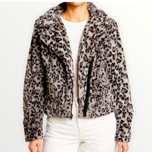 Lucky Brand snow leopard fur moto bomber jacket size large